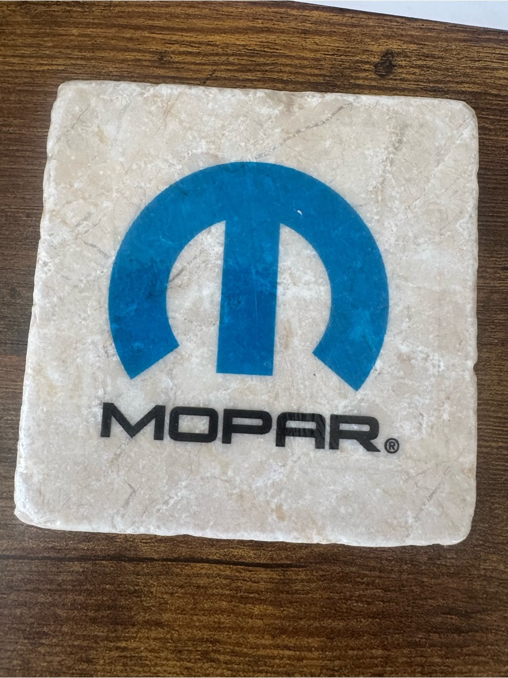 Mopar Stone Coaster Blue Logo Heavy Travertine Marble Garage Man‎ Cave Decor